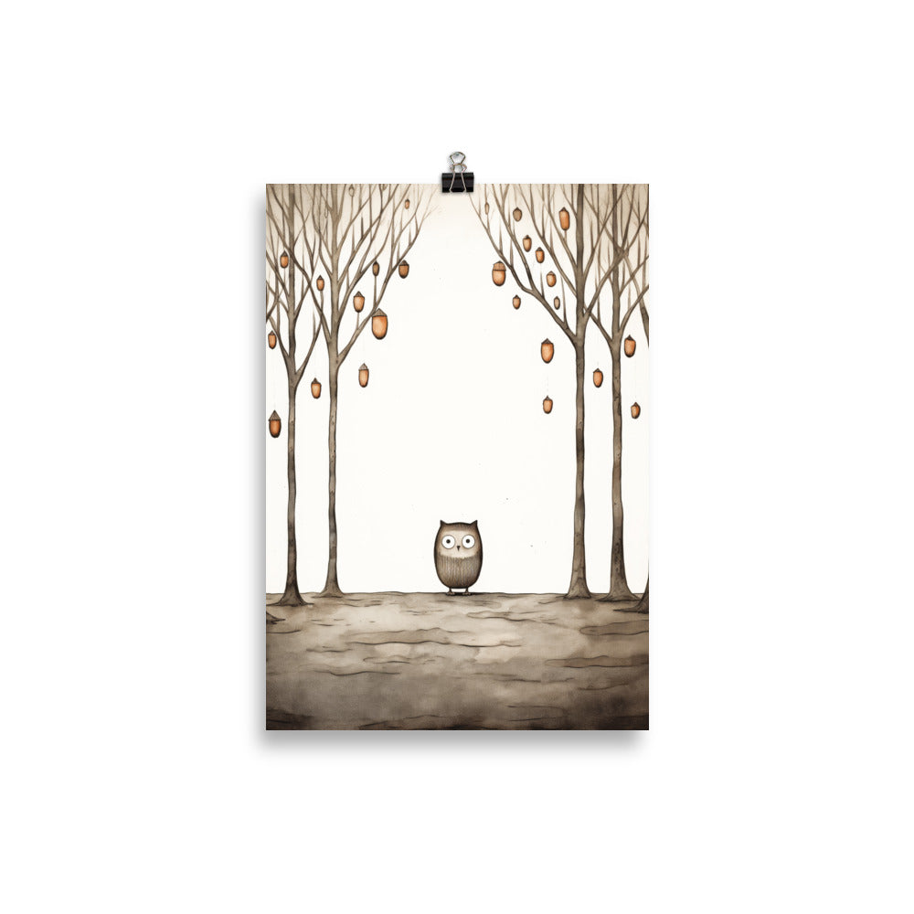 Owl and acorns
