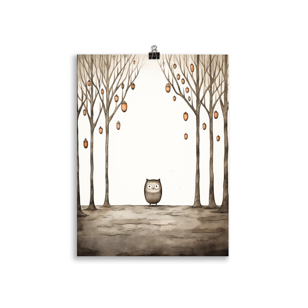 Owl and acorns
