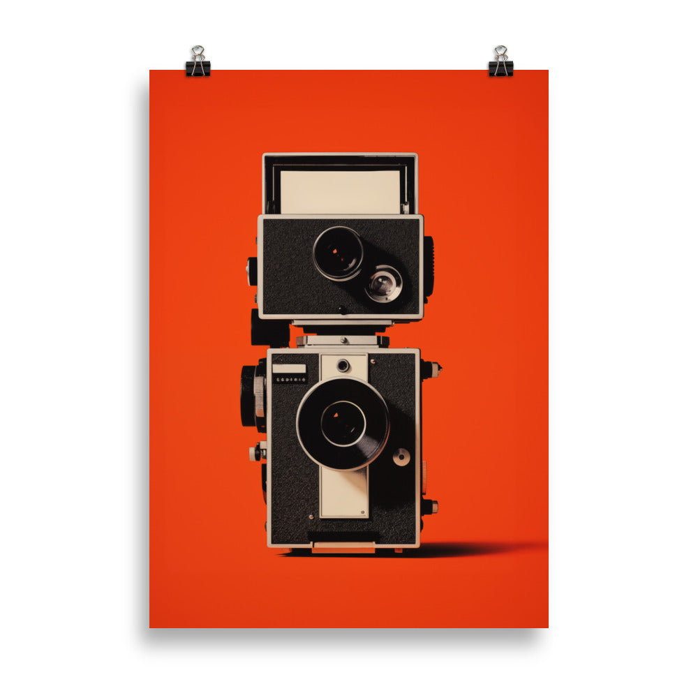 Retro-Kamera auf lebhaftem Rot