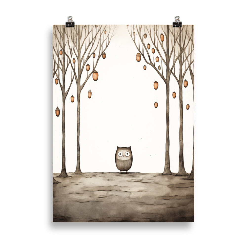 Owl and acorns