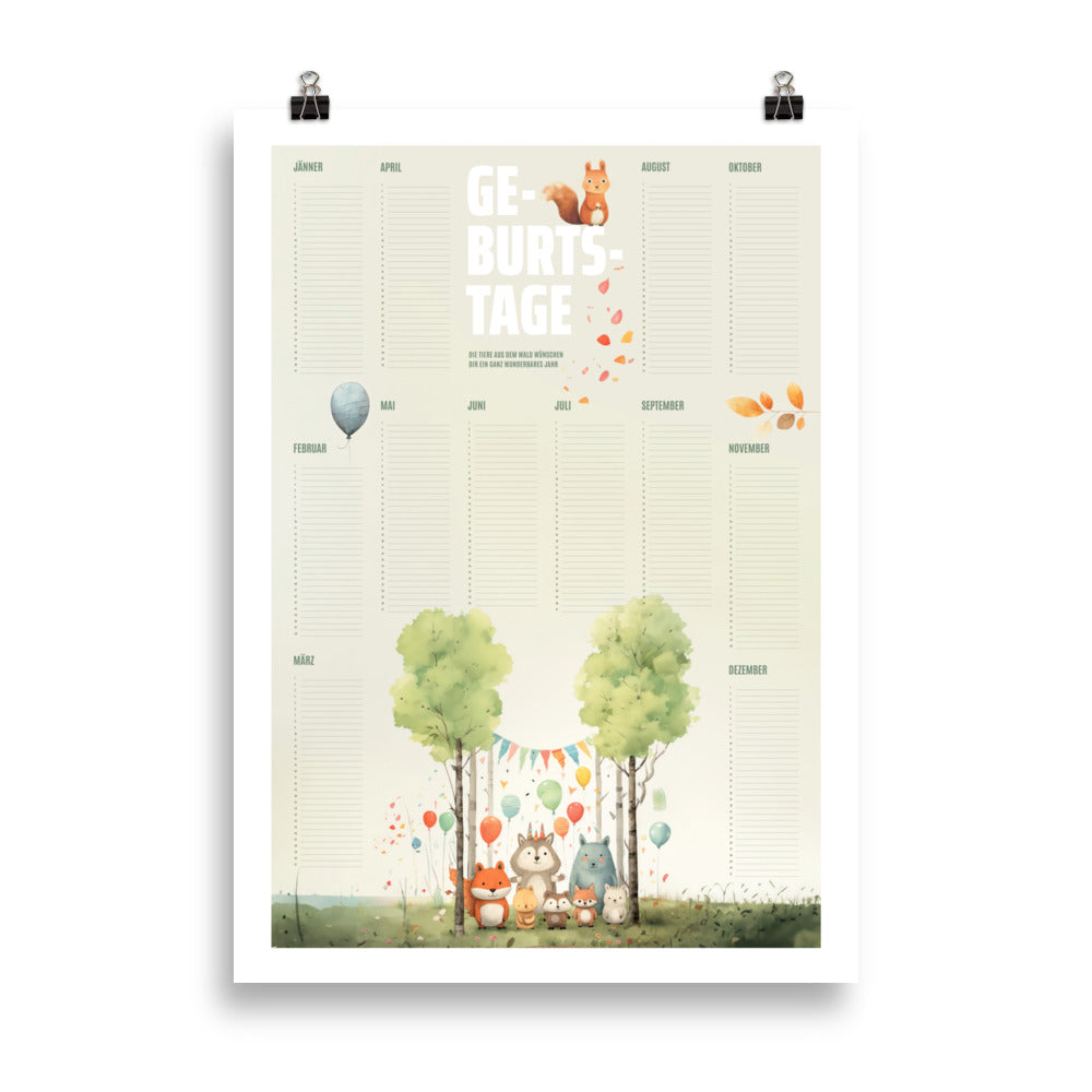 Birthday planner - animals in the forest