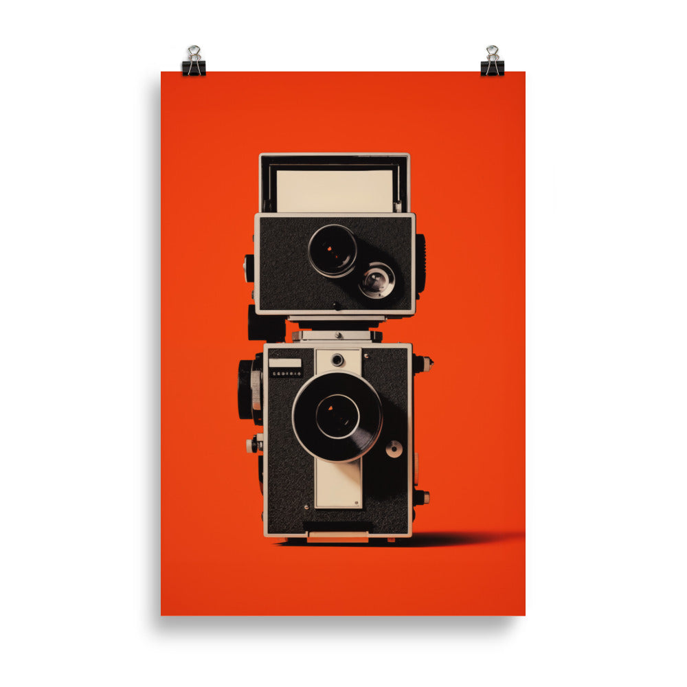 Retro-Kamera auf lebhaftem Rot