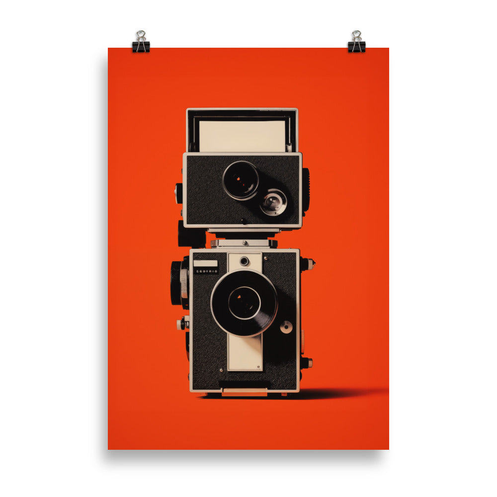 Retro-Kamera auf lebhaftem Rot