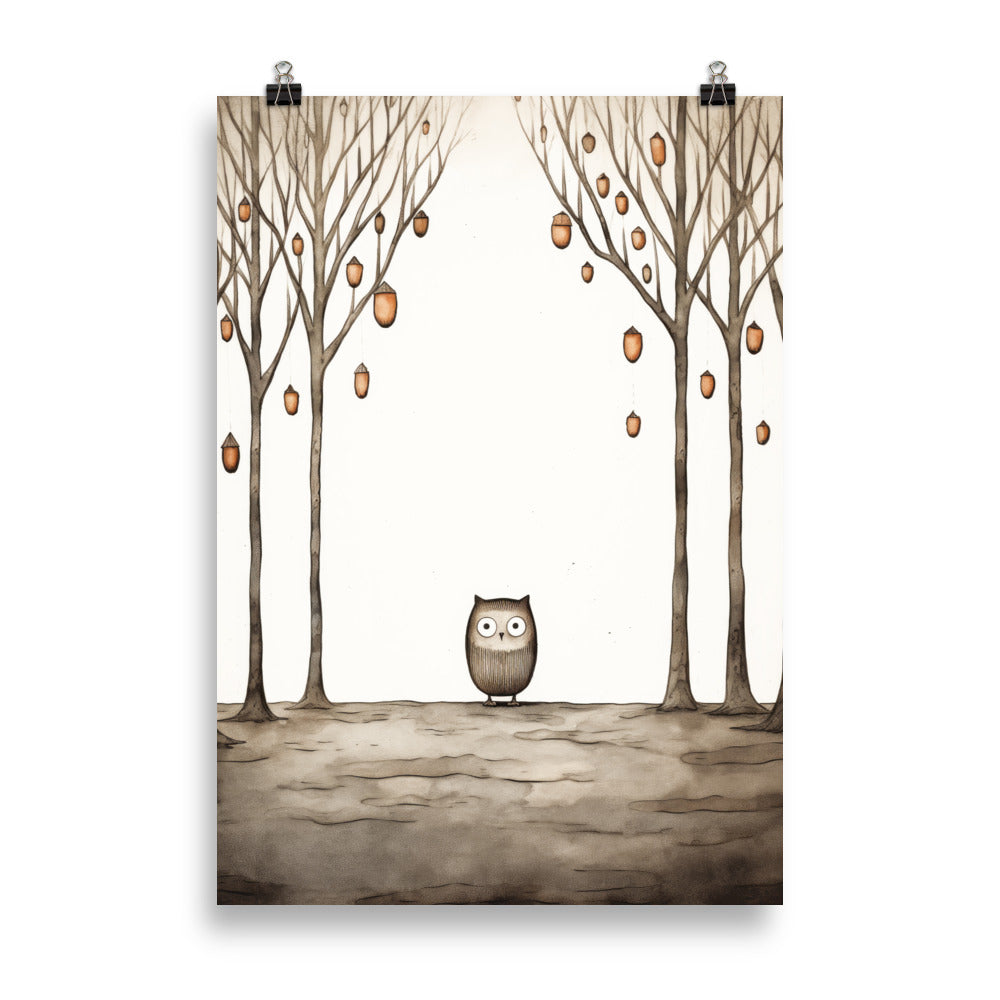 Owl and acorns
