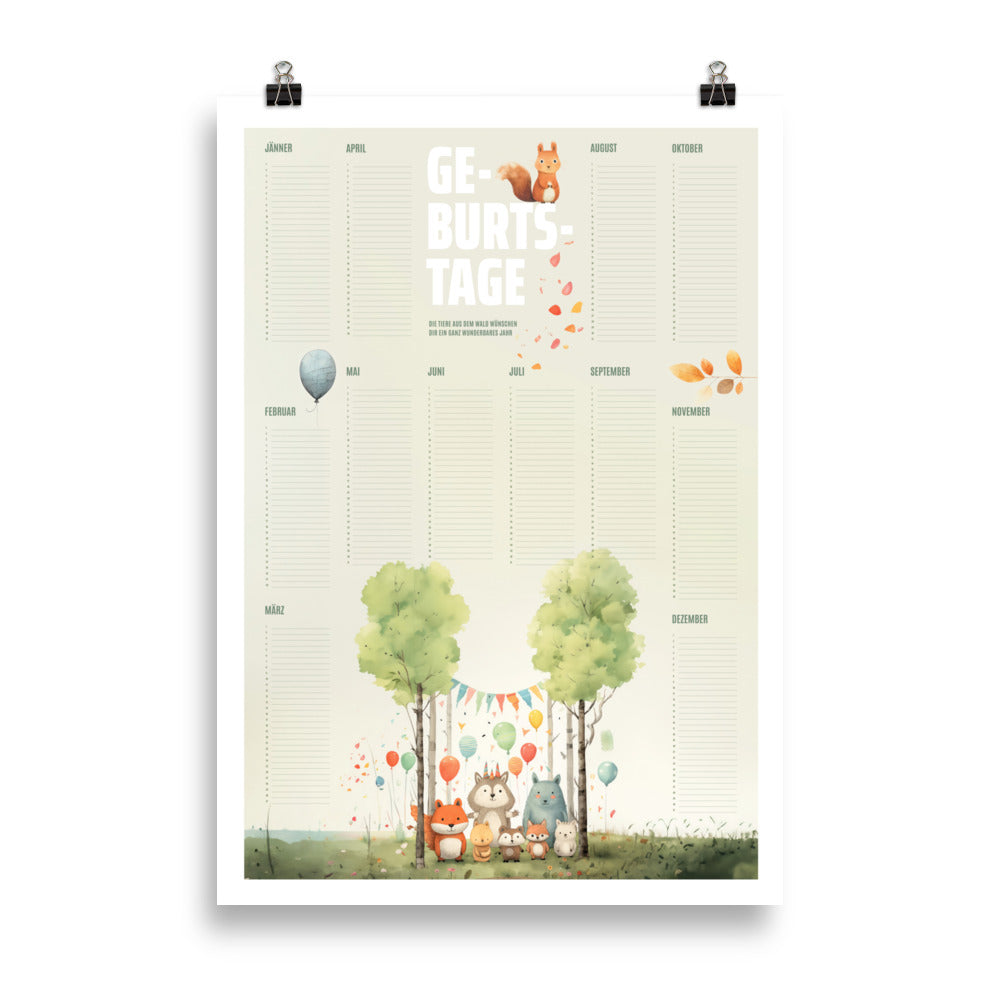 Planificateur d'anniversaire - animaux dans la forêt