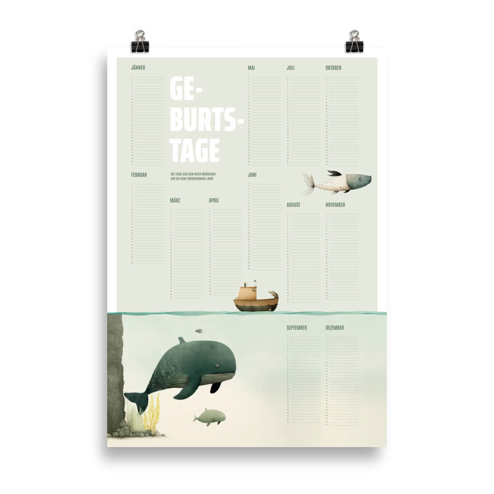 Planificateur d'anniversaire - animaux de la mer