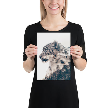 Double exposure snow leopard