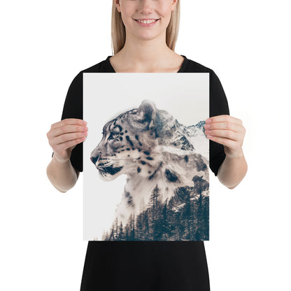 Double exposure snow leopard